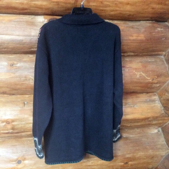 Crystal Kobe Black Holiday Zip Up Patchwork Pattern Cardigan Sweater Size 2X - Picture 2 of 4